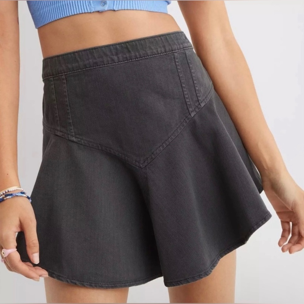 Aerie american eagle ruffle denim circle mini skirt ,dark grey wash Size…
